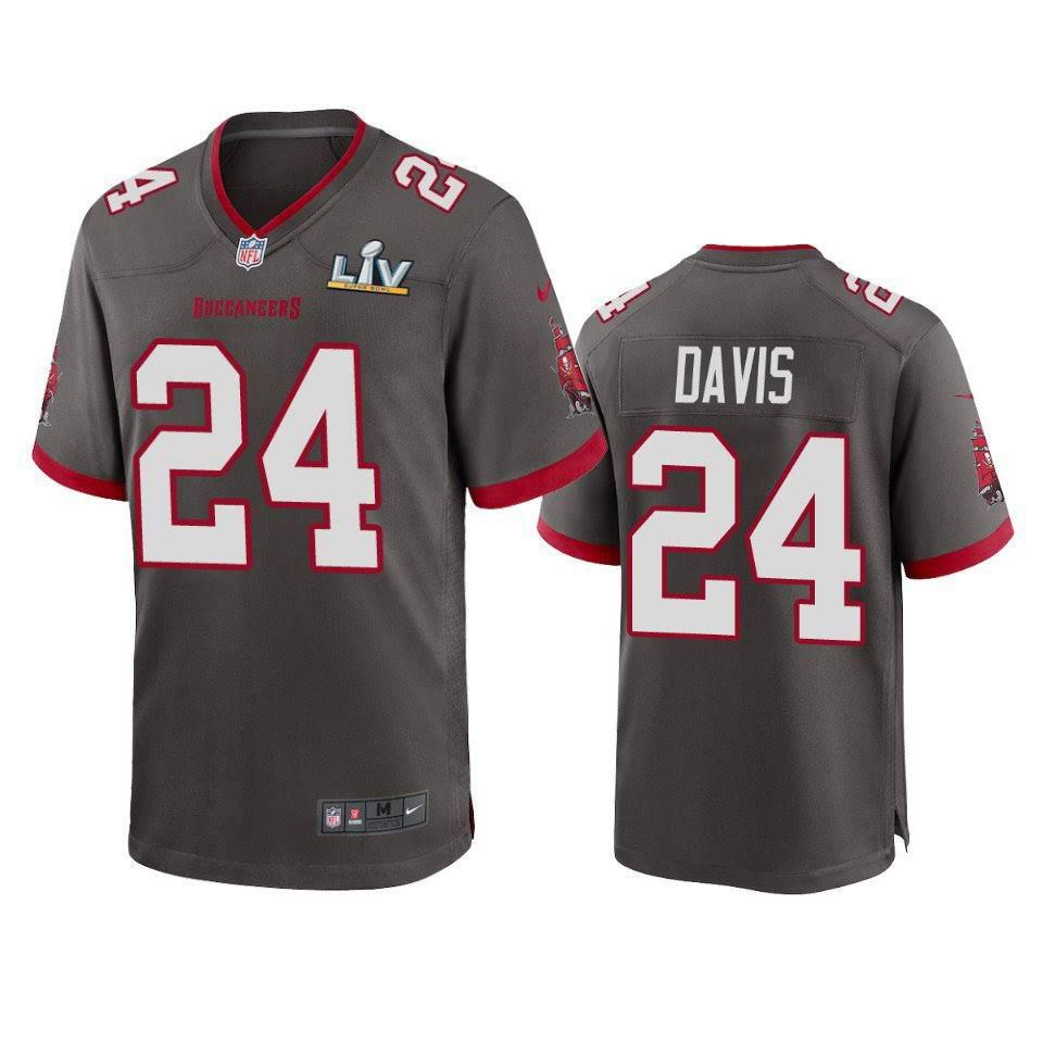 Men Tampa Bay Buccaneers #24 Carlton Davis III Nike Grey Super Bowl LV Game NFL Jersey->nba hats->Sports Caps